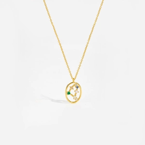 Gold S925 sterling silver zodiac necklace with colorful zircon oval pendant