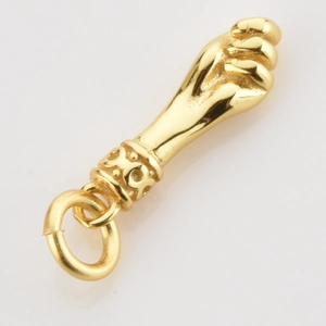 Polished gold Figa hand charm with ornate decorative ring for necklace or bracelet