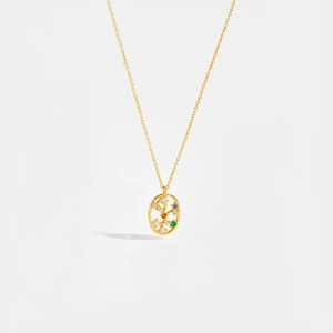 Detailed macro view of gold-plated S925 silver oval pendant with multi-color zircons