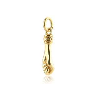 Polished S925 sterling silver Mano Fico fist pendant in golden finish on white background
