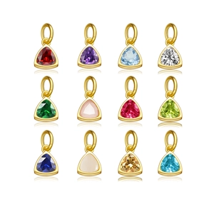 S925 sterling silver pendants with colorful triangle zircons in twelve diverse gemstone shades
