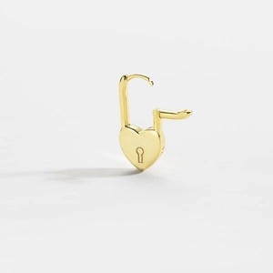 Elegant S925 sterling silver heart lock earrings in gold with hallmark detail