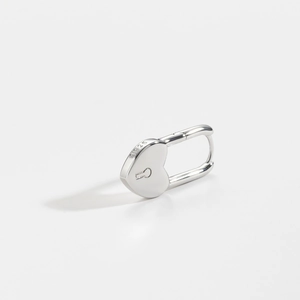 Close-up of S925 sterling silver heart lock earring showing the metal hallmark stamp