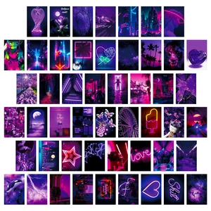 Purple Cyberpunk Aesthetic Wall Collage Kit Vaporwave Room Decor Neon Cityscape Poster Cards For Bedroom Dorm Wall Decor