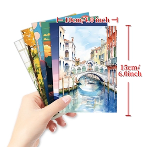 Detailed fan-out view of 4x6 inch cartoon street landscape decorative postcards