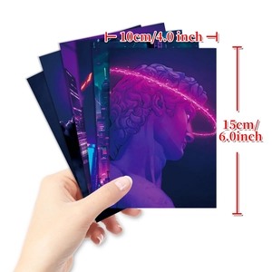 Close-up of 10x15cm purple aesthetic wall collage cards featuring artistic David statue print