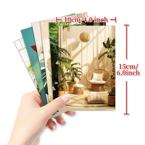 Detailed close-up of 4x6 inch Nordic style wall art cards with bohemian interior scenes