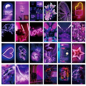 50 PCS purple aesthetic dream wall decor collage kit with neon and galaxy patterns