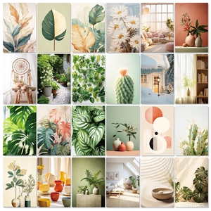 Set of 50 Nordic style wall decor cards featuring botanical and abstract art prints