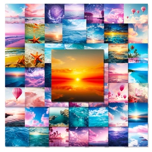 Assorted Aesthetic Scenery Stickers For Scrapbooking Journal Landscapes Starry Sky Sunset Ocean Beach Waterproof Decals Aesthetic Stationery Decorative Sticker Variety