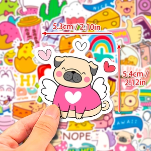 Waterproof cartoon pug stickers in pink hoodies for laptops and luggage decoration