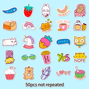50pcs colorful cartoon stickers set with macaron colors for laptops and luggage