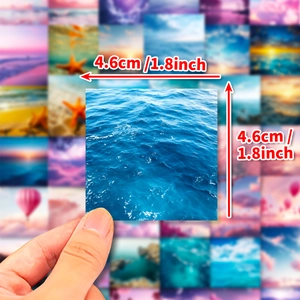 50pcs ocean scenery aesthetic stickers, 4.6x4.6cm square landscape decorative decals
