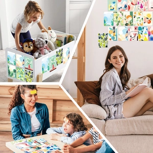 Dettaglio di cartoline artistiche botaniche e astratte per decorazione di cameretta