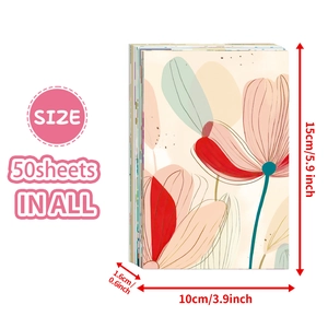 Set di 50 cartoline decorative botaniche con illustrazioni floreali e misure dettagliate