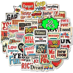 50PCS Retro American Style Decorative Stickers Waterproof PVC Motivational English Quotes For Scrapbooking Laptop DIY Decoration