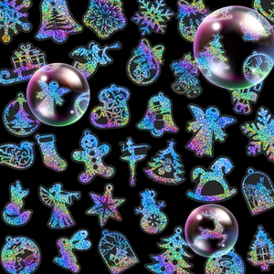 Holografische Laser Kerst Stickers Voor DIY Decoratie Kleurrijke Sneeuwvlok Rendier Boom Engel Patroon Feestartikelen