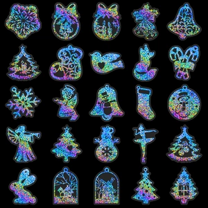 50 stuks Vrolijk Kerstfeest holografische laserstickers met diverse feestelijke designs