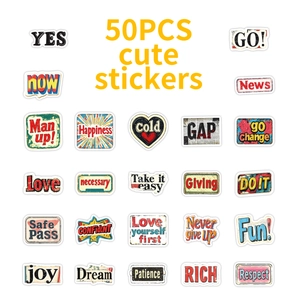 Set of 50 vintage American style waterproof stickers with retro graffiti quotes