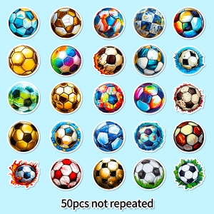 Set of 50 unique artistic football stickers with creative flame and metallic designs
