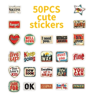 50pcs vintage waterproof retro graffiti stickers with inspirational English quotes for decor