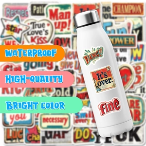 Waterproof vintage American graffiti stickers applied on a white stainless steel bottle