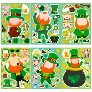 St Patrick's Day DIY Stickers Make A Face Leprechaun Clover Rainbow Gold Coin Adhesive Labels For Kids School Party Favors Gift