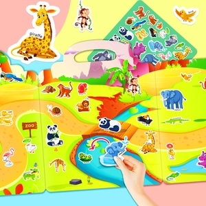 Portable zoo animal jelly sticker book for kids featuring reusable cartoon stickers and scenes