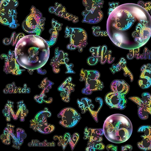 Vibrant 50-sheet laser holographic alphabet and number stickers for children and students