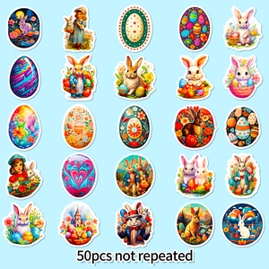 Lot de 50 autocollants de Pâques lapin et œuf non répétitifs pour décorations
