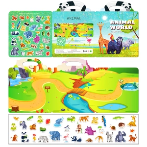 Reusable Animal World jelly sticker book for kids with handle and colorful 3D animals