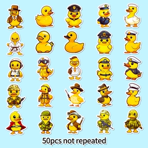 50pcs set of non-repeated yellow duck cartoon stickers in various professional outfits