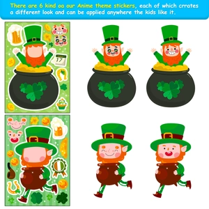 6-pack of Saint Patrick's Day DIY sticker sheets with leprechaun and shamrock designs