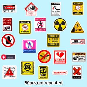 Lot de 50 autocollants de signalisation de sécurité en anglais avec divers signes d'alerte