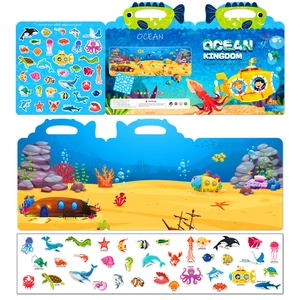Reusable Ocean Kingdom jelly sticker quiet book for kids with portable handle and sea animals