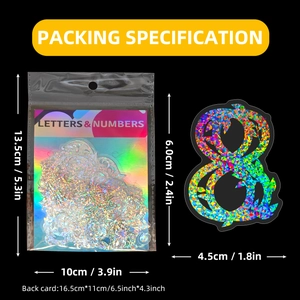 Holographic alphabet and number stickers with complete size and packing specifications