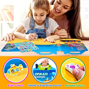 Reusable ocean kingdom jelly stickers and foldable background for creative toddler play