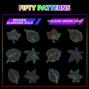 Détail macro d'autocollants feuilles laser avec texture holographique diamant or