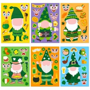 St Patrick's Day Crea Il Tuo Viso Adesivi Per Bambini Fai Da Te Cartone Animato Gnomo Trifoglio Arcobaleno Adesivi Per Festa Artigianato