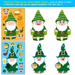Set da 6 adesivi fai-da-te St. Patrick's Day gnomi con trifoglio per bambini e bimbi