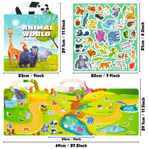 Kids animal zoo jelly sticker book with foldable natural scene and reusable stickers