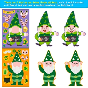 Set di 6 adesivi fai-da-te gnomi San Patrizio con visi intercambiabili per bambini