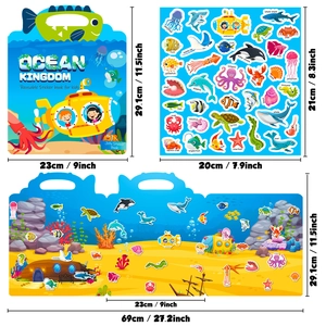 Reusable Ocean Kingdom jelly sticker book for kids with foldable scenes and handle