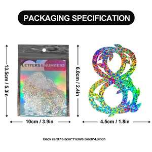 50-sheet pack of holographic silver laser stickers with letters and numbers for kids