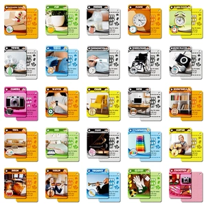 Educational flashcards set with 25 realistic everyday items for toddler English learning