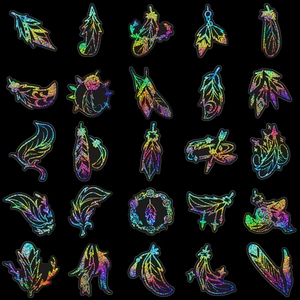 25 Stuks holografische veer stickers met bohemian dromenvanger designs op zwart