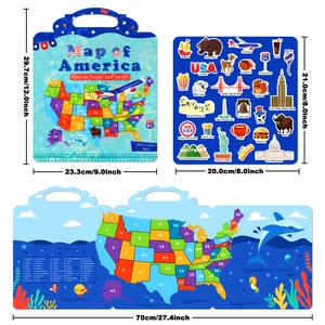 Reusable USA map jelly sticker book for kids early learning showing icons and 70cm map