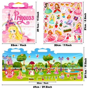 Princess theme reusable jelly sticker book set with long fold-out play scene for kids