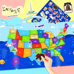Educational USA map jelly stickers set for kids with landmarks and numbered states
