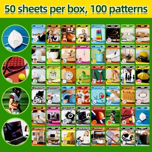 Detailed grid showing 50 double-sided educational flashcards for early childhood learning